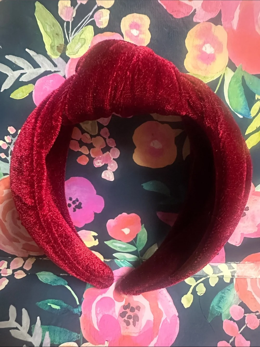 Plush Velvet Knotted Headband - Deep Red